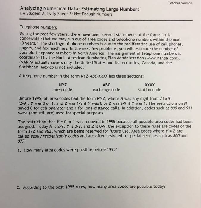 Analyzing Numerical Data: Large Number Estimation Activity Sheet 1 ...